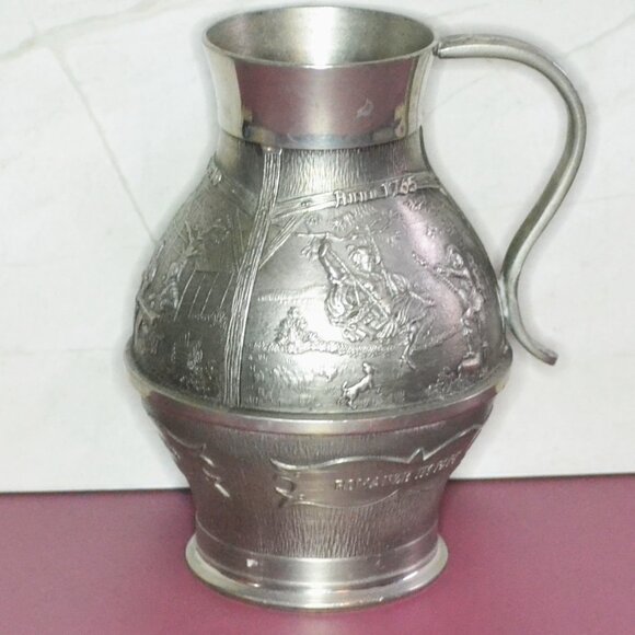 German Pewter Pitcher Depicts German Folklore Decorative Home Decor European - Picture 1 of 9